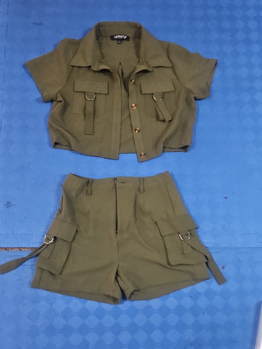Love 83 Olive Utility Cargo Shorts